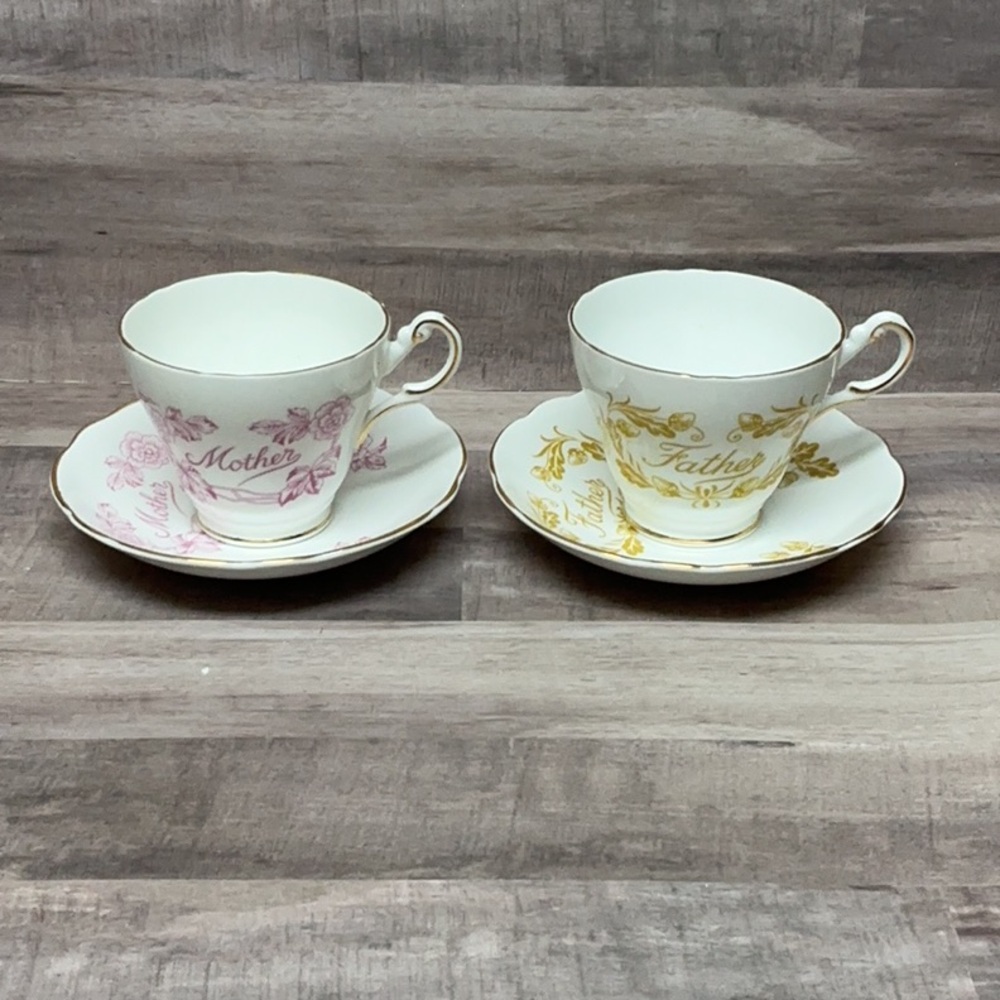 Regency~Bone China~Elegant Pink and Gold Floral Mother & Father Tea Cup Set